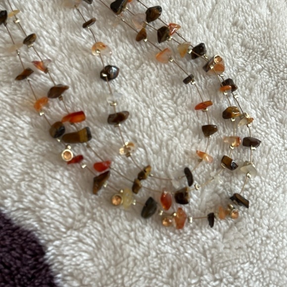 Vintage Silvertone Hand Made Genuine Stone Chips 3 Strands Necklace 16” - Picture 2 of 7